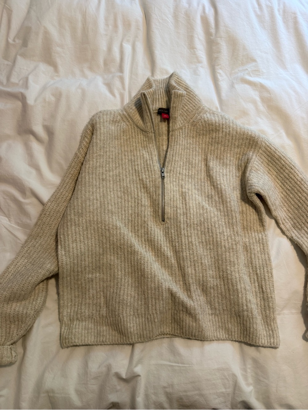Women’s Half-Zip Ribbed Sweater in Light Beige
